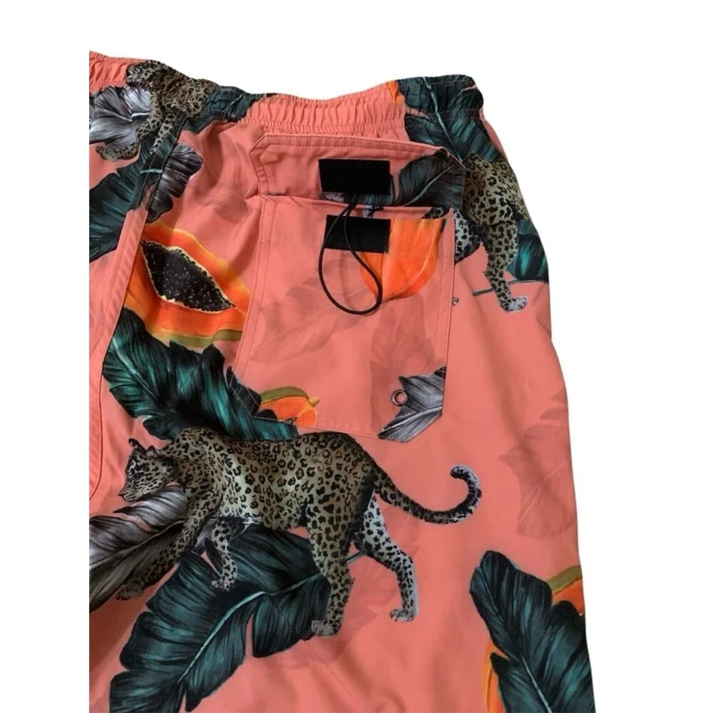 Mavrans Fruta Bomba Swim Shorts XXL Men's Pink Panther & Papaya Print Beach Surf
